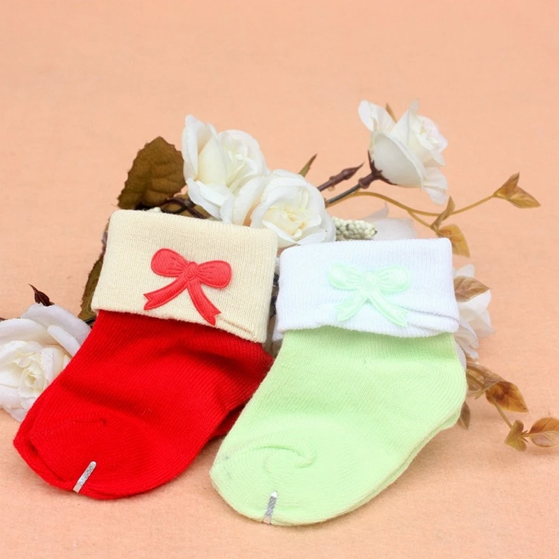 Розничная, 6 пар носков для малышей г., осенне-зимние хлопковые Модные Носки ярких цветов с милым бантом для маленьких девочек от 0 до 2 лет