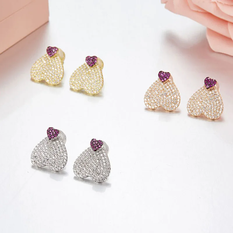 SLJELY Элитный бренд Дизайн полный микро фианит 3 Золото Цвет сердце серьги 925 стерлингов серебряные ювелирные изделия CZ ETE коллекция