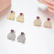 SLJELY Элитный бренд Дизайн полный микро фианит 3 Золото Цвет сердце серьги 925 стерлингов серебряные ювелирные изделия CZ ETE коллекция
