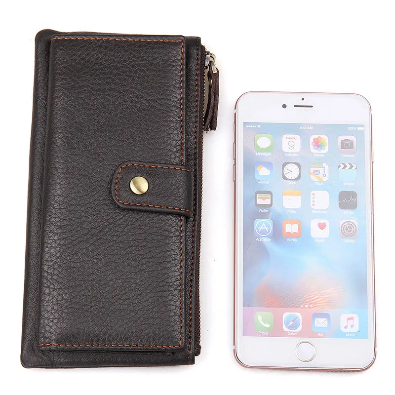 

Genuine Cowhide Leather Long Travel Wallet Vintage Designer Solid Wallets With Hasp