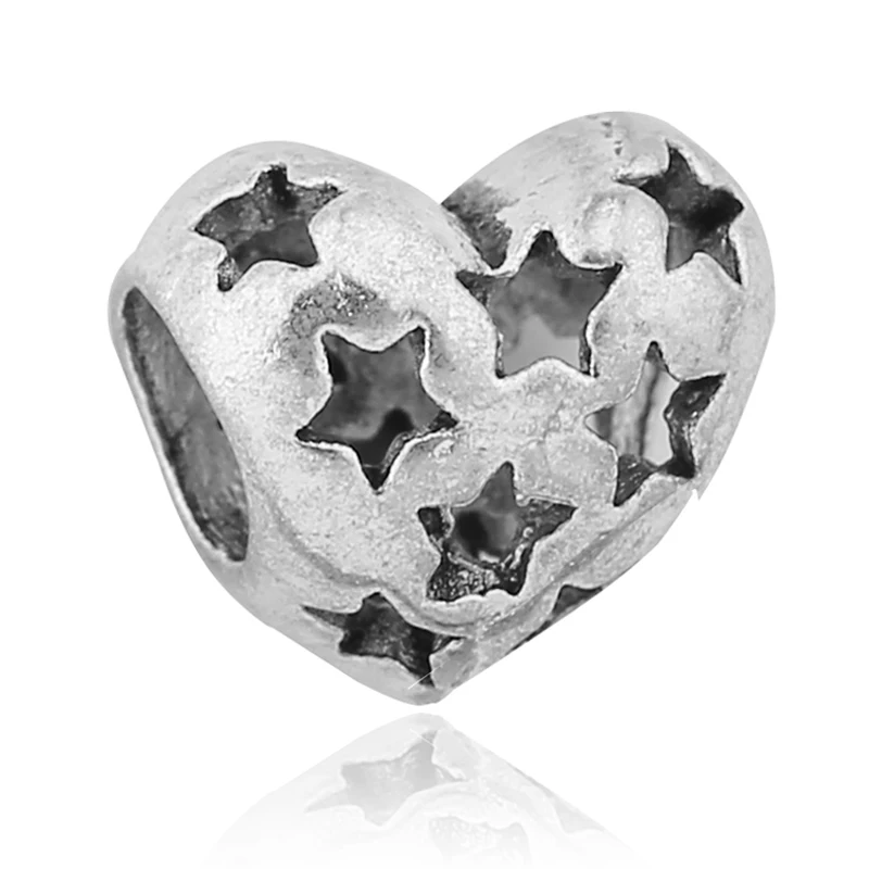 45 стильных европейских серебряных сплавов бусинки с большими отверстиями подходят к оригиналу Pandora талисманы Браслет безделушка ювелирные изделия для женщин - Цвет: hollow star heart