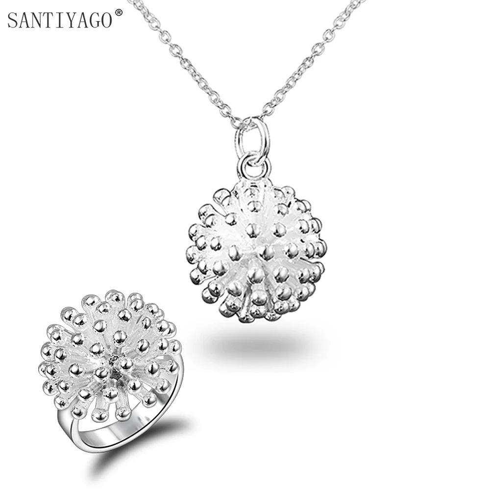 

Women Jewelry Sets Necklace Rings Sets Silver Plated Firework Shape Women Girl Gift Fashion Pendant Necklace Rings