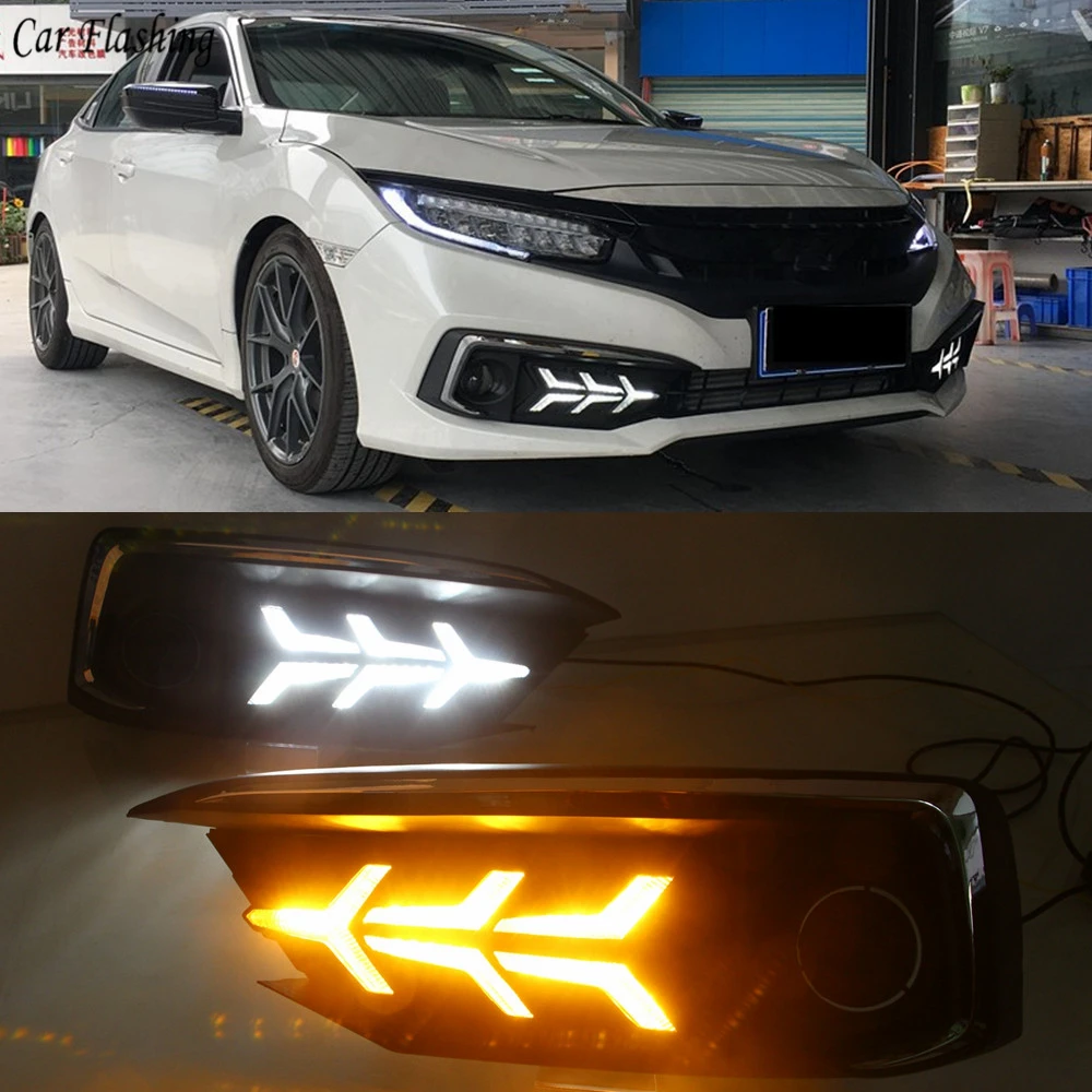 1 пара светодиодных DRL для Honda Civic 2019 2020 седан с движущимся сигналом светодиодная