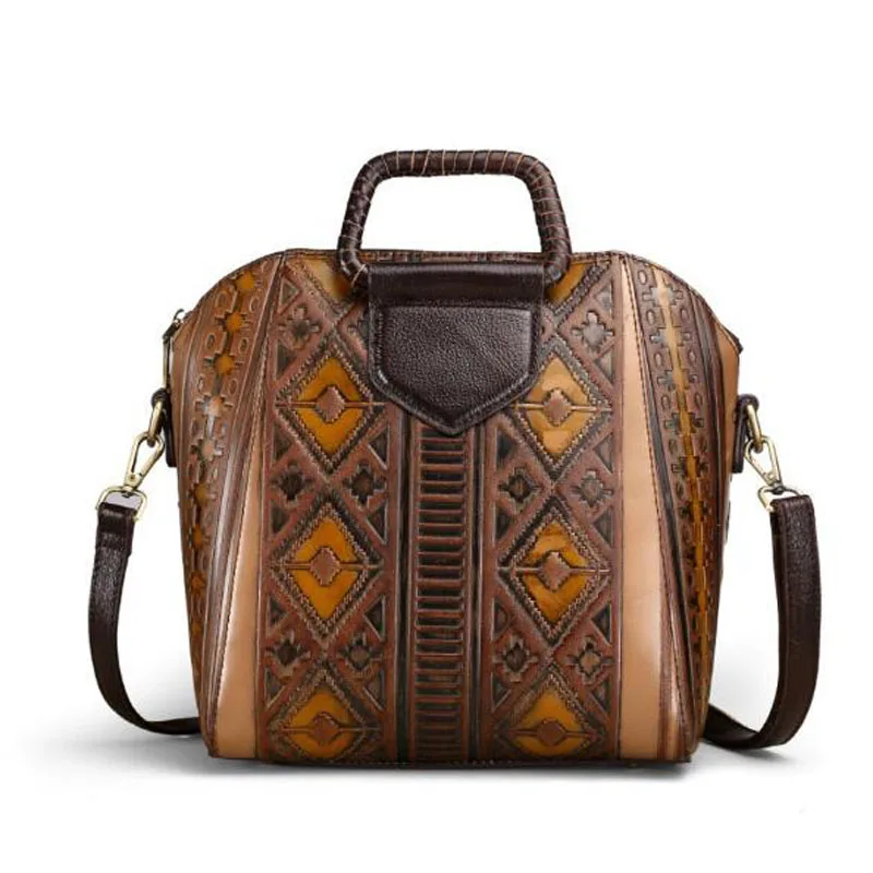 CHSANATO Брендовая женская сумка из натуральной кожи, Женские винтажные сумки на плечо с принтом, женские оригинальные дизайнерские сумки Hobos - Цвет: X8822 coffee