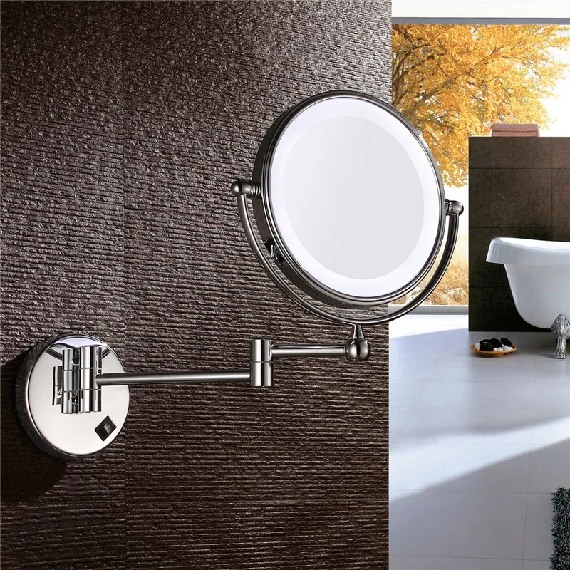 Billige Spiegel Mit Licht Bad Wand Spiegel Led Kosmetische 5X 7X 10X Vergrößerung Montiert Teleskop Make Up 2 Gesicht Bad Spiegel