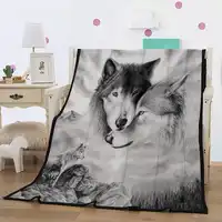 Cilected 3D Couple Wolf Coral Fleece Blanket Warm Bed Cover Blanket Animal Printed Throw Blanket For Adults Home Beds Decor