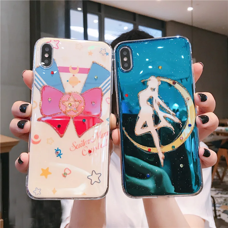 

for iphone XS max XR X bling Sailor moon soft cover For iphone 8plus 7plus 6SP 7 8 6 6S Cute Cartoon Sukura glitter case