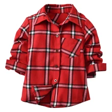 Лидер продаж, модные рубашки в клетку детские топы с длинными рукавами и карманами на пуговицах для мальчиков и девочек блузка с отложным воротником детская повседневная одежда