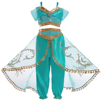 

Grils fashion cosplay sexy Aladdin magic lamp princess clothing sets children's sequined top + culottes 2 pcs suit clothes