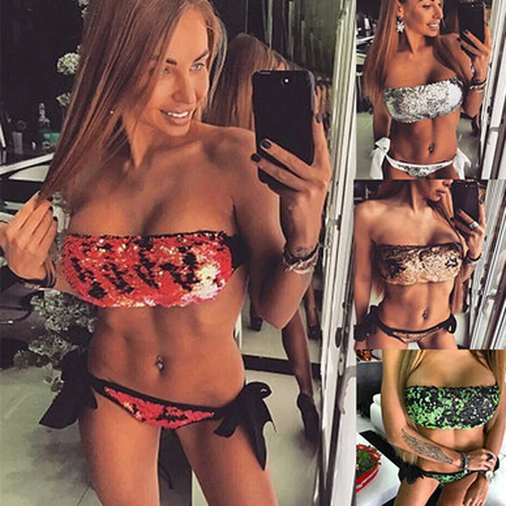 swimsuit for girls swimsuit fused 2019 Monokini Swimsuit 1Set Halter Swimsuit Bandage Bathing Suit Bling Sequin Swimwear Bikini