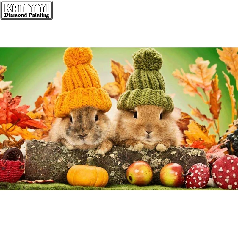 

Hot 5D DIY Diamond Mosaic Embroidery Two Lovely Rabbits Diamond Painting Full Round Rhinestone Cross Stitch Home Decor Diamant