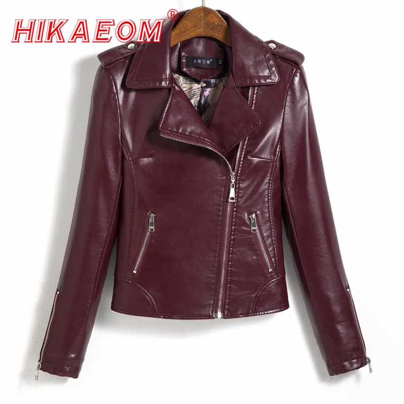 Autumn Long Sleeve Elegant Women Pu leather jackets