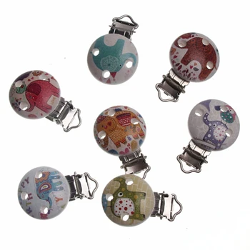 

5Pcs Elephant Pattern Baby Teethers Pacifier Clips Wood Metal Holders Cute Infant Soother Clasps Accessories DIY 4.4x2.9cm