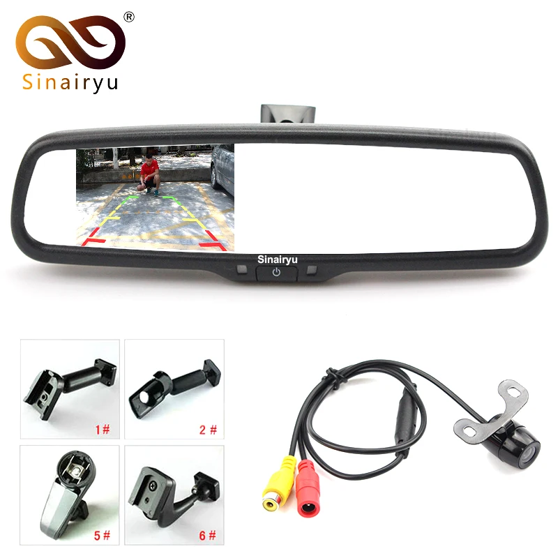 

Sinairyu Car Rear View Kit 4.3" LCD Mirror Monitor + Reverse Backup Parking Camera, Interior Replacement Mirror + OEM Bracket