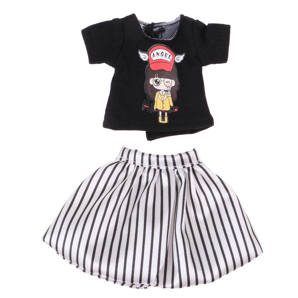 DIY Lovely and Fashionable Doll Two-piece Outfits Top and Skirt  for 1/6 BJD Blythe Dolls