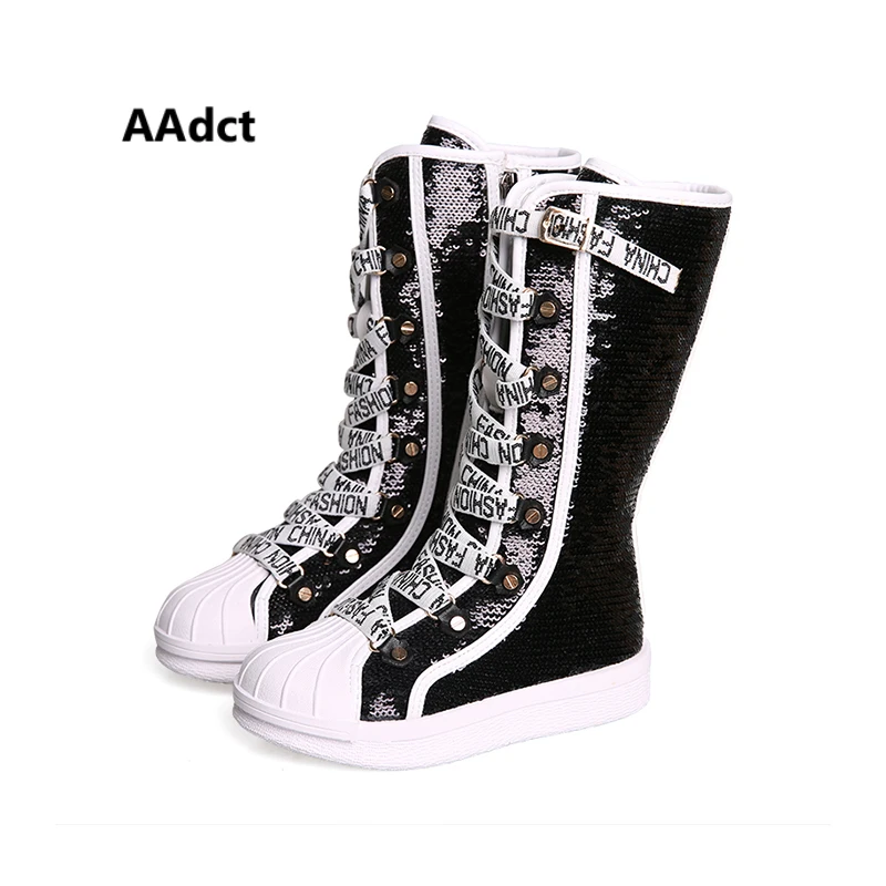 AAdct High boots princess for glitter girls Flats single kids 2018 New children's spring and autumn Non-slip | Детская одежда и