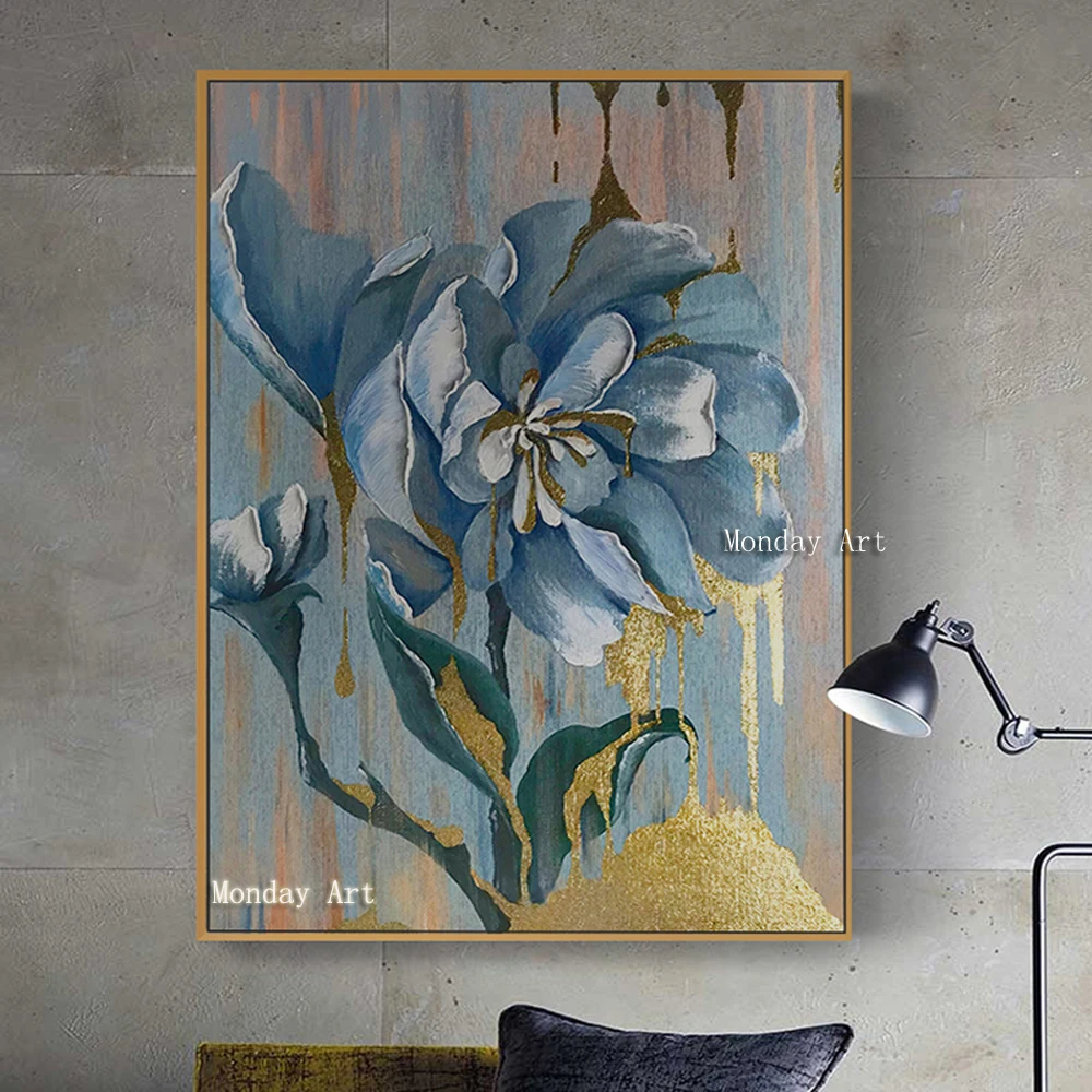 100-Hand-Painted-Abstract-Golden-Blue-Flowers-Oil-Painting-On-Canvas-Wall-Art-Wall-Pictures-Painting (2)