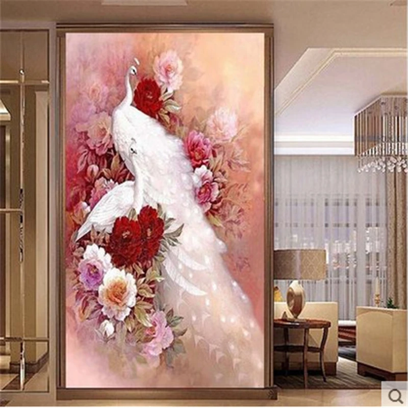DIY 5D Diamond Embroidery Animal White Peacock 3D Diamond Painting Flower Cross Stitch Full Rhinestone Package Mosaic Craft Gift