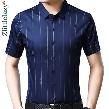 

2019 new casual summer luxury striped short sleeve slim fit men shirt streetwear social dress shirts mens fashions jersey 50561