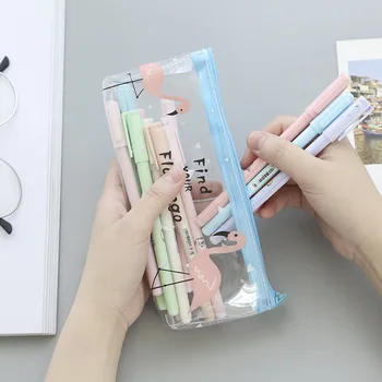 

Flamingo Pencil Case Transparent Pvc Big Capacity Pen Bag Cosmetic Pouch With Zipper For School Office Stationery