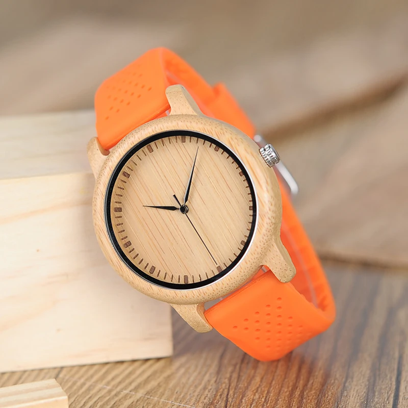 BOBO BIRD Bamboo Watches Men With Silicone Straps Quartz Movement Wrist Watch in gifts Box erkek kol saati