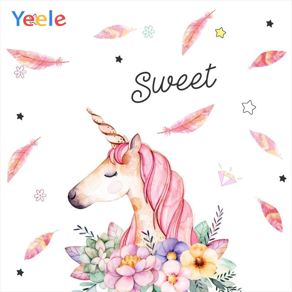 

Yeele Children Baby Birthday Party Unicorn Feather Photography Backdrops Custom Vinyl Photographic Background For Photo Studio