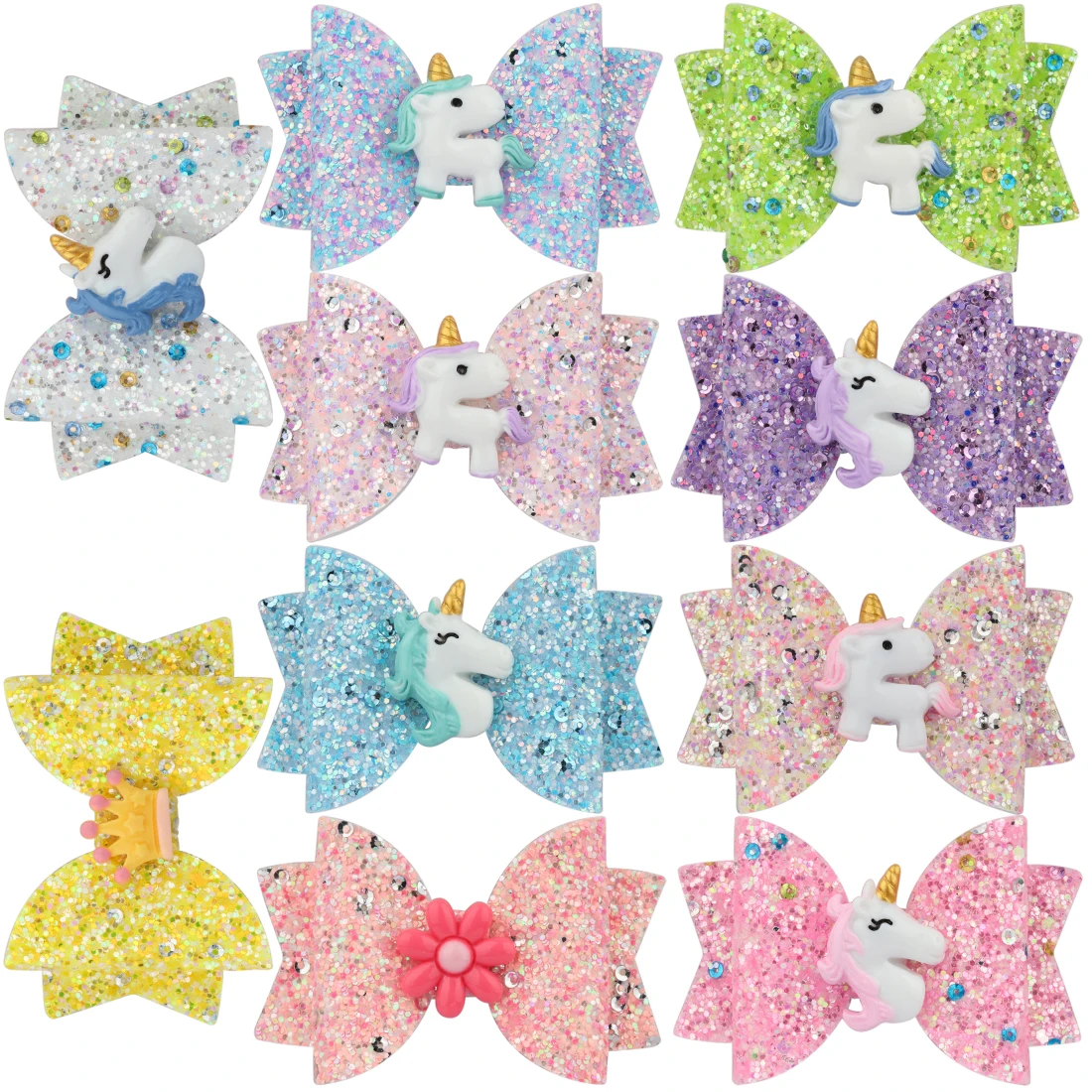 

1 PC Girls Glitter Hair Bows Princess Hairpins Kid Barrettes Shiny 3 Inch Unicorn Animal Flamingo Rainbow Children Hair Clips