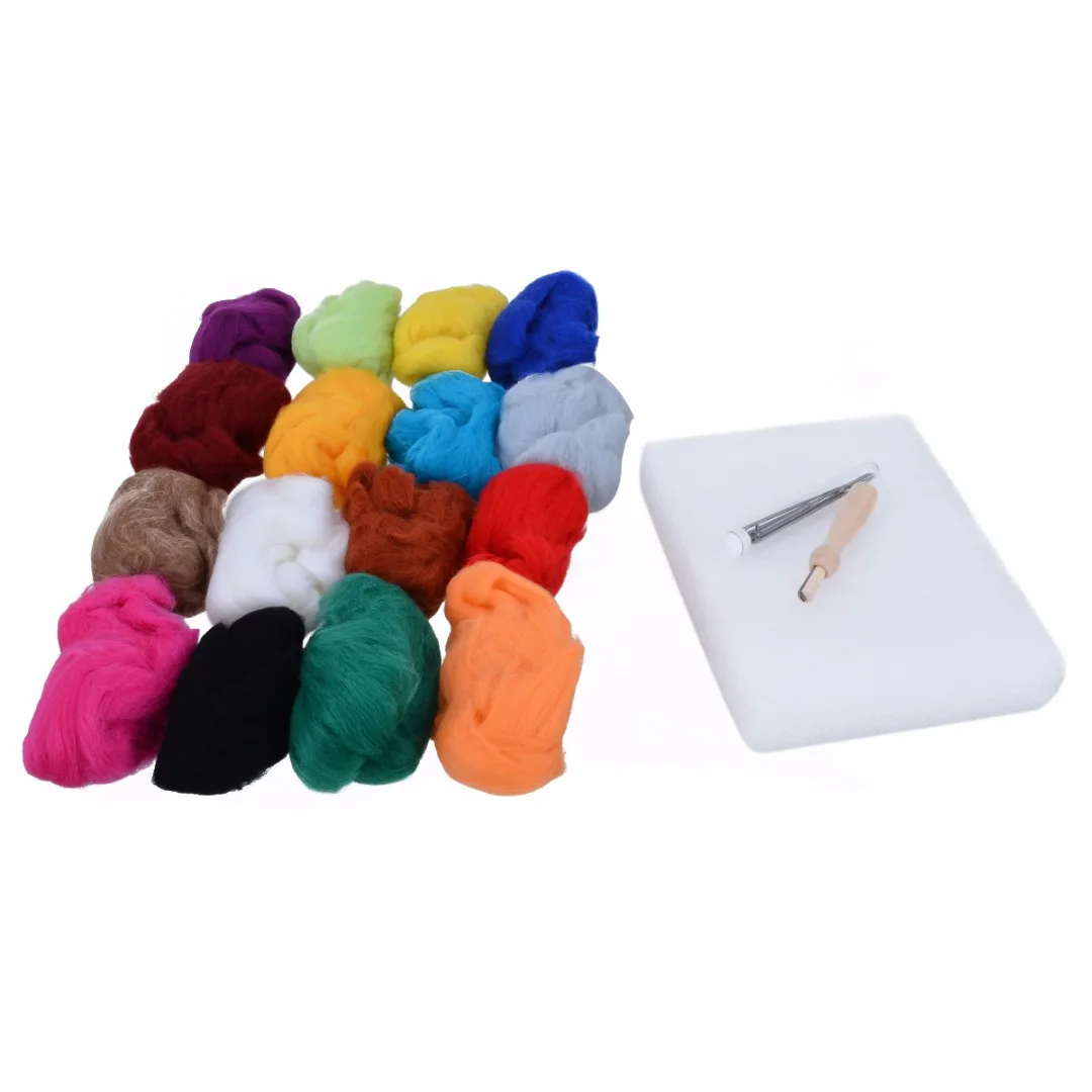 16 Color 160g DIY Needle Felting Starter Kit Set Mayitr Soft Wool