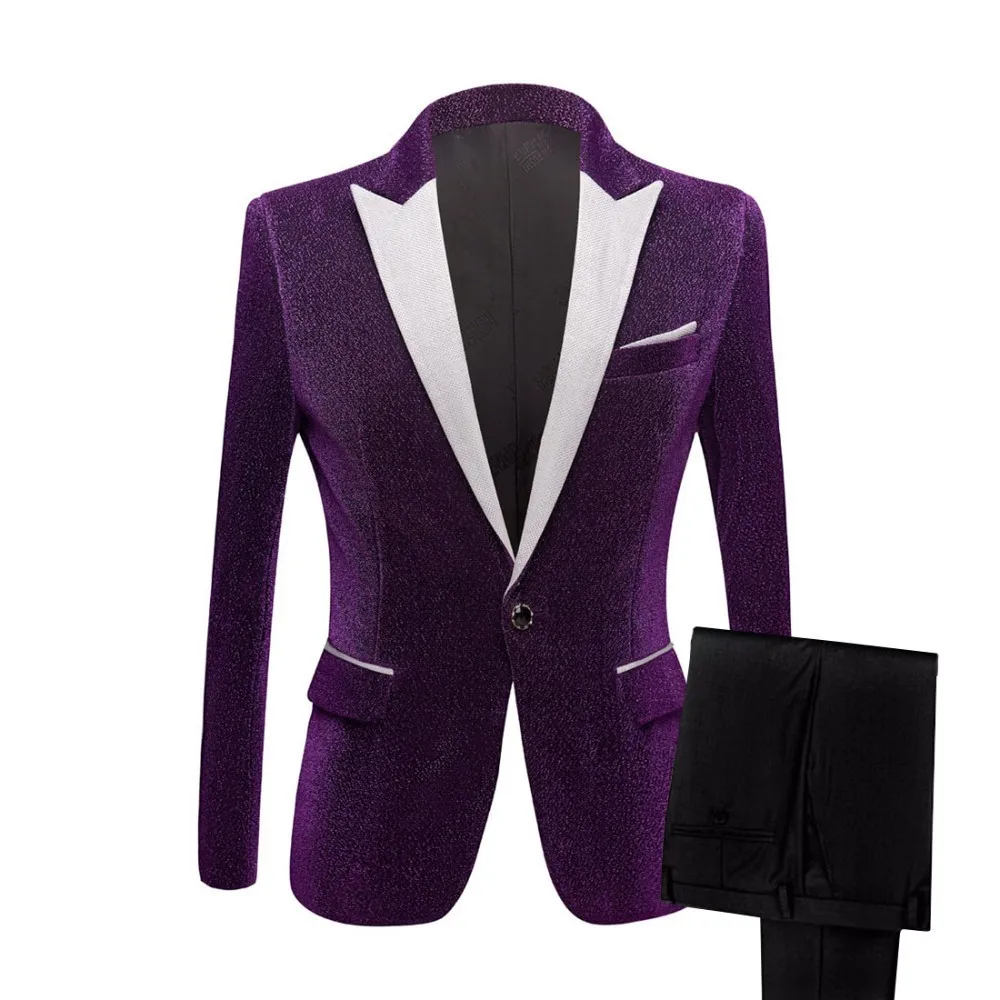 PYJTRL, мужские блестящие фиолетовые, золотистые, красные, черные, серебряные костюмы для выпускного вечера со штанами, Свадебный костюм жениха, Homme, последние модели пальто, брюки - Цвет: Jacket pants bowtie