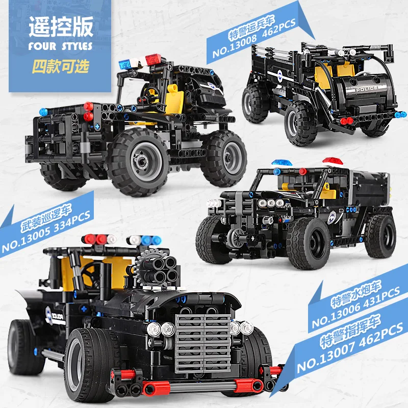 

13005 13006 13007 13008 Technic Car Toys USB Remote Control SWAT Car Set Blocks Bricks Assembled DIY Birthday Educational Toys