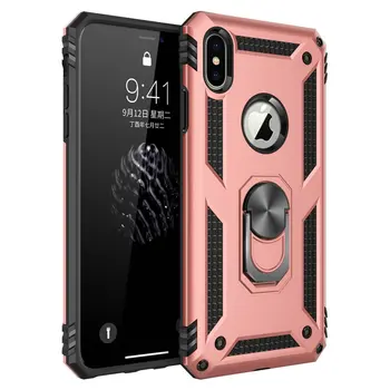 

50pcs/lot For iPhone XS Max XR Heavy Duty Shockproof Military Hard Case with Ring Kickstand For iPhone 8 Plus 7 Plus 6S Plus