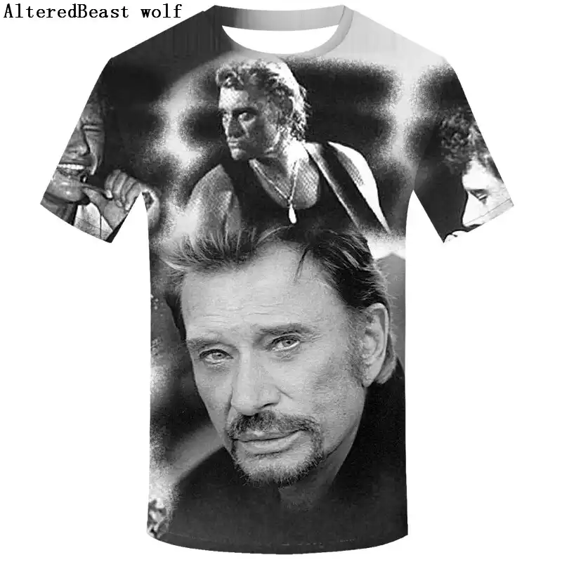 Camiseta de Johnny Hallyday con estampado 3D de cantante de Rock de Mamba camiseta Punk de verano Camiseta de Johnny Hallyday con estampado 3D de cantante de Rock de Mamba camiseta Punk de verano