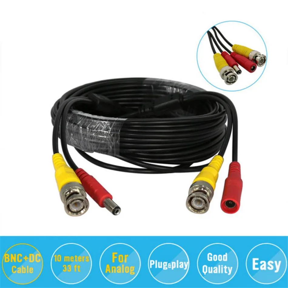 BNC Video Power Siamese Cable BNC&DC-C-18 12V Cable 32ft 10m for Analog AHD CVI CCTV Surveillance Camera DVR 26