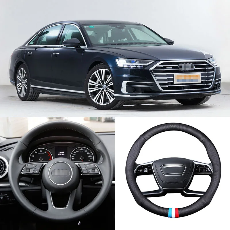 

For Audi A8L Universal Car Steering Wheel Cover Matt Carbon Fiber Leather Sports