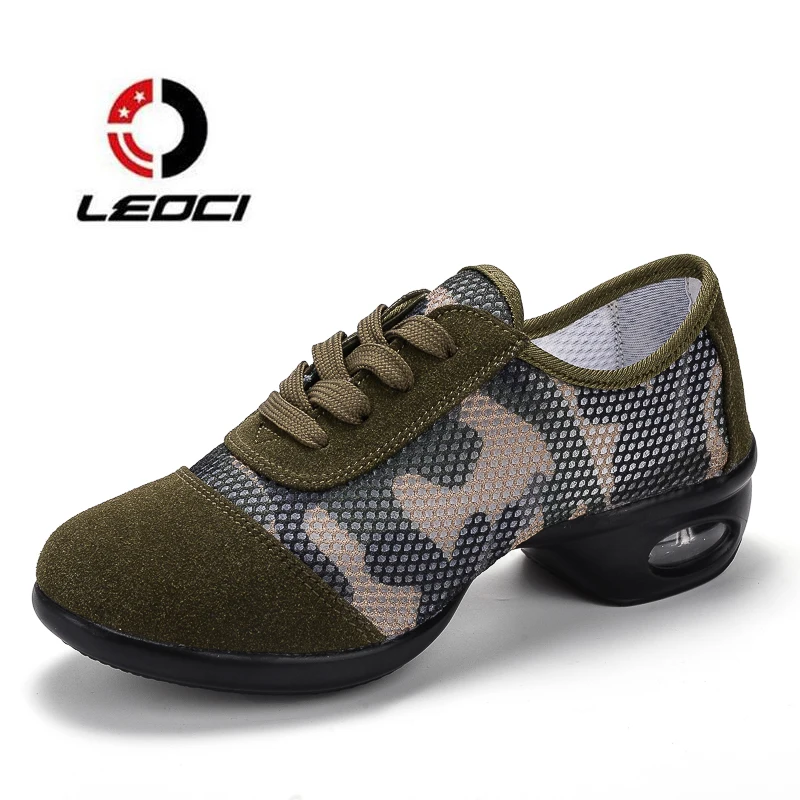 Camouflage Women Modern Dance Sneakers Teachers Jazz Salsa Med Heels