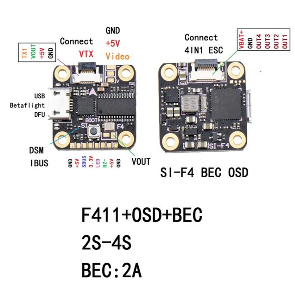 F4 Flytower SIF4 полета Управление w/ BEC 2A ESC BS 13A 2 4S 4IN1 + SIVTX 5840 25/100/200 мВт Передатчик