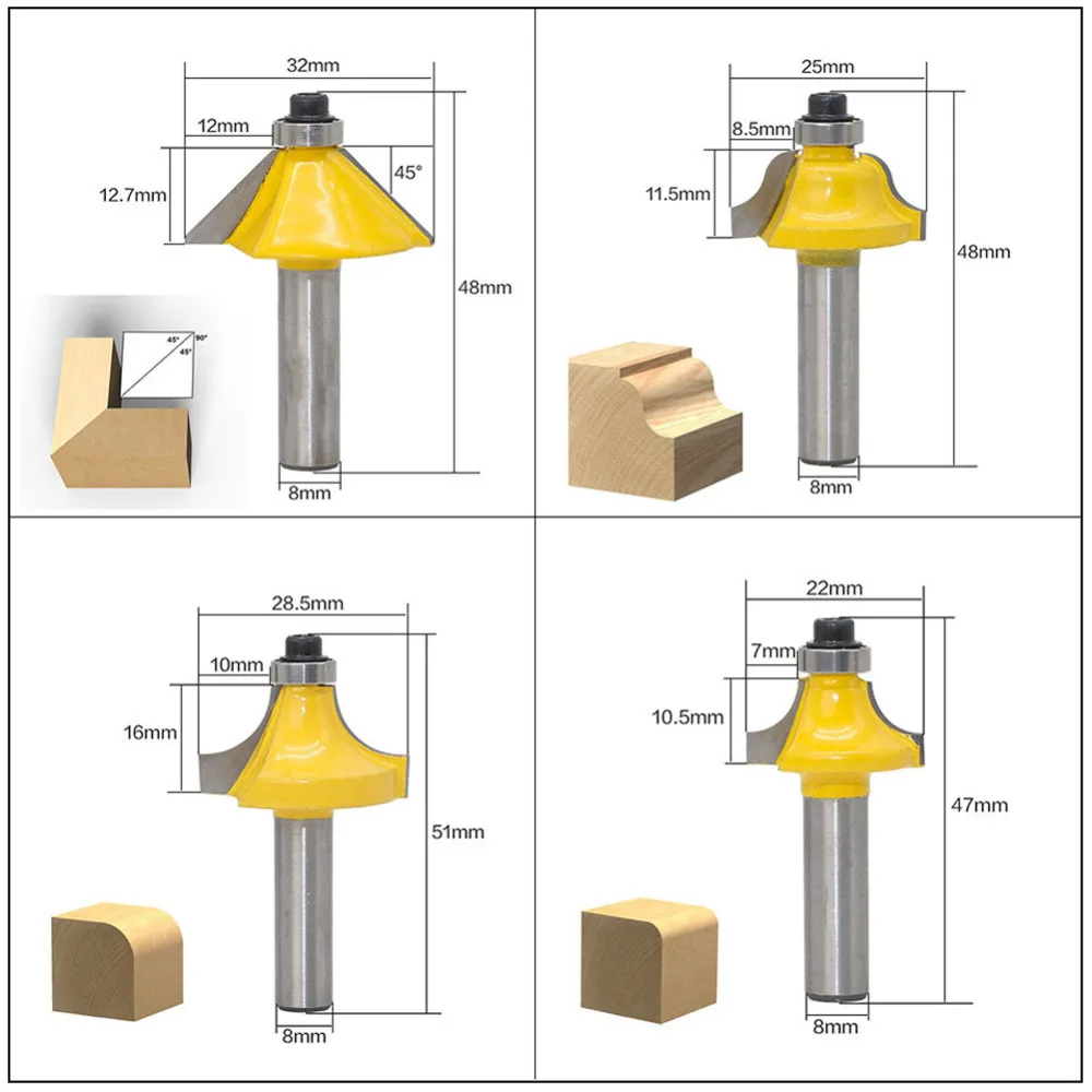 12 шт. набор фрез фреза 8 мм резец по дереву твердосплавный хвостовик фрезы Деревообработка Обрезка гравировка резьба режущие инструменты