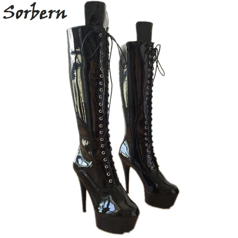 mehrfach Ferse Spitze Kniehohe Heels Cm High Schwarzes Booties Schuhe Sorbern 15 Stiefel Goth Mode Frauen Punk Plattform Herbst Bis Bling qxFBHp0