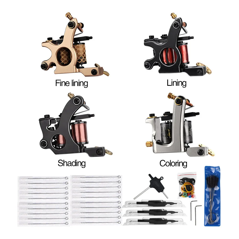 

Coil Tattoo Kit 4 De Tatuagem machine needles for liner and shader Profissional Cinta Grip Tatuaje For Body Art