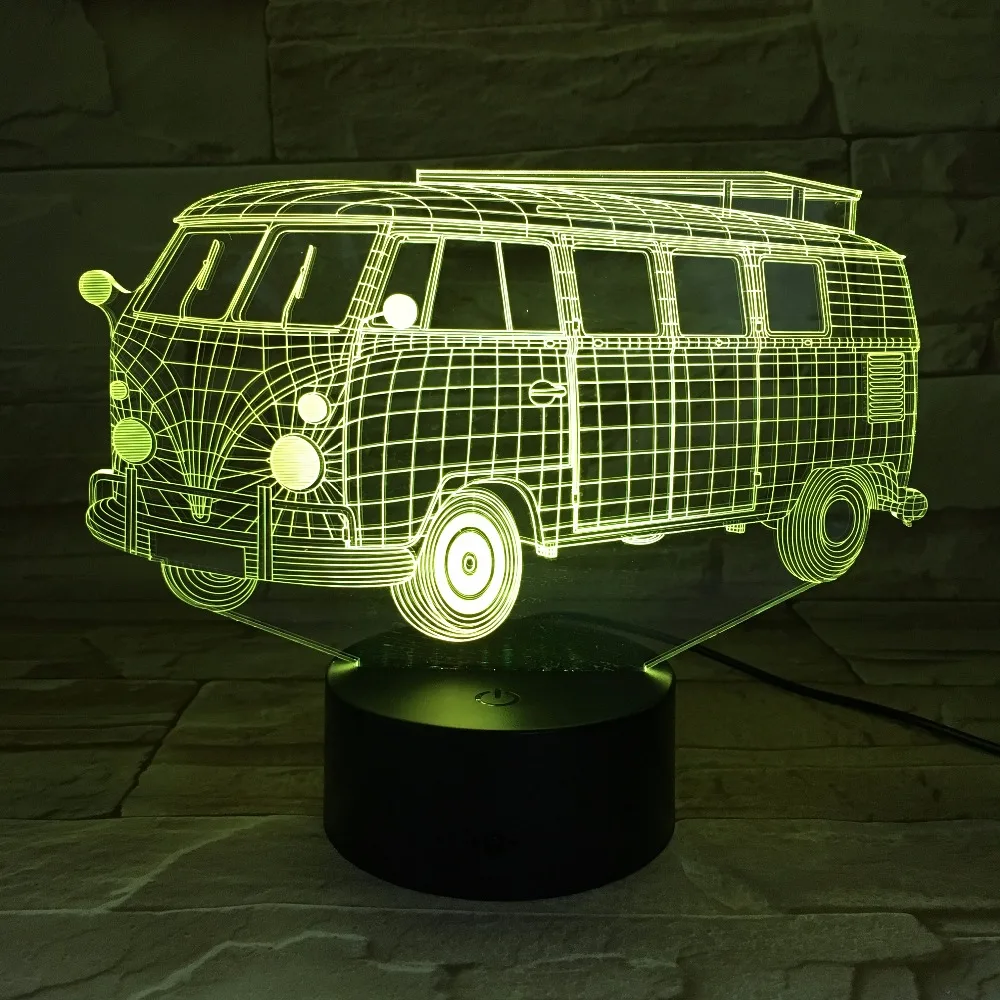 3D Кемпинг школьный автобус огни 3D светодиодный 7 Красочные акриловые лампы как домашний украшения огни дети подарок студент Спальня