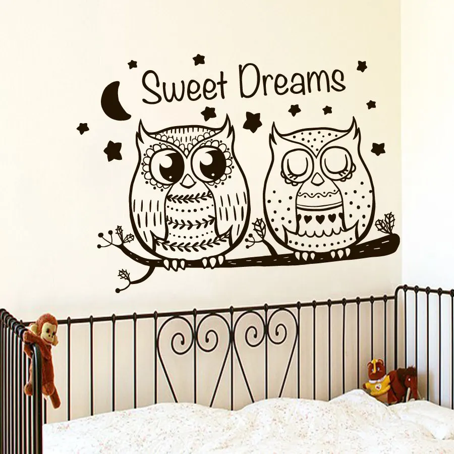 Cartoon Owl Tree Moon Stars Vinyl Wall Sticker Decal Nursery Kids Baby Bedroom 