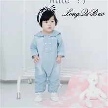 

Infant children spring and autumn conjoined clothes baby baby 0 denim clothes 3 months newborn hundred days out romper