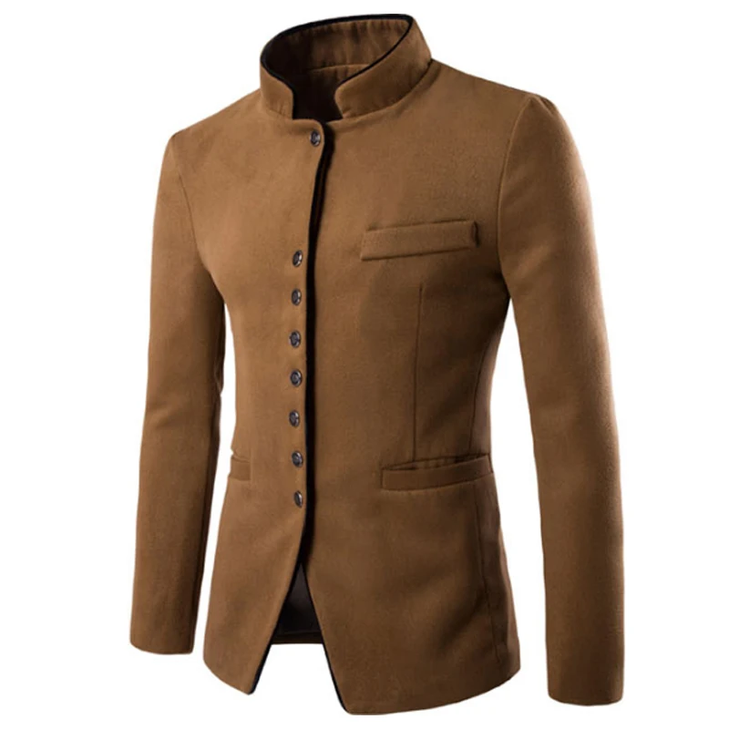 Весенняя и Осенняя мужская повседневная куртка, однотонная тонкая куртка, пальто с воротником-стойкой - Цвет: CAMEL