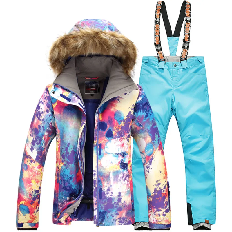 Gsou зимние лыжные куртки костюм для женщин лыжная куртка брюки для женщин водонепроницаемый лыжный костюм для женщин - Цвет: blue pants