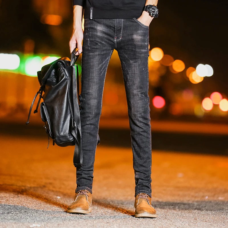 Men's Jeans High Stretch Fashion Black Denim Brand Men Slim Fit Jeans Size 27 28 29 30 31 32 33 34 36 Pants Jean