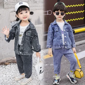 

Autumn Spring 2019 Baby Boys Girls Clothing Sets Fashion Denim Jacket Jeans 2 Pcs Set Kids Suit for Children 3-8 Years Costume