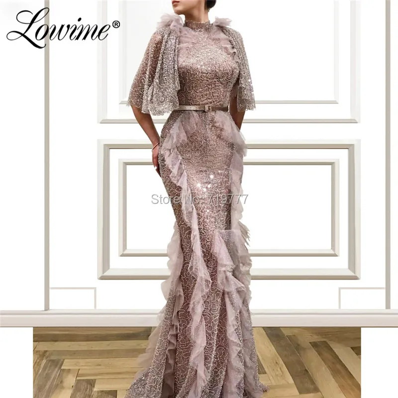 

Beading Party Dresses Half Sleeves Mermaid Evening Gown For Middle East Women 2019 High Neck Vestido De Fiesta Prom Dress Newest