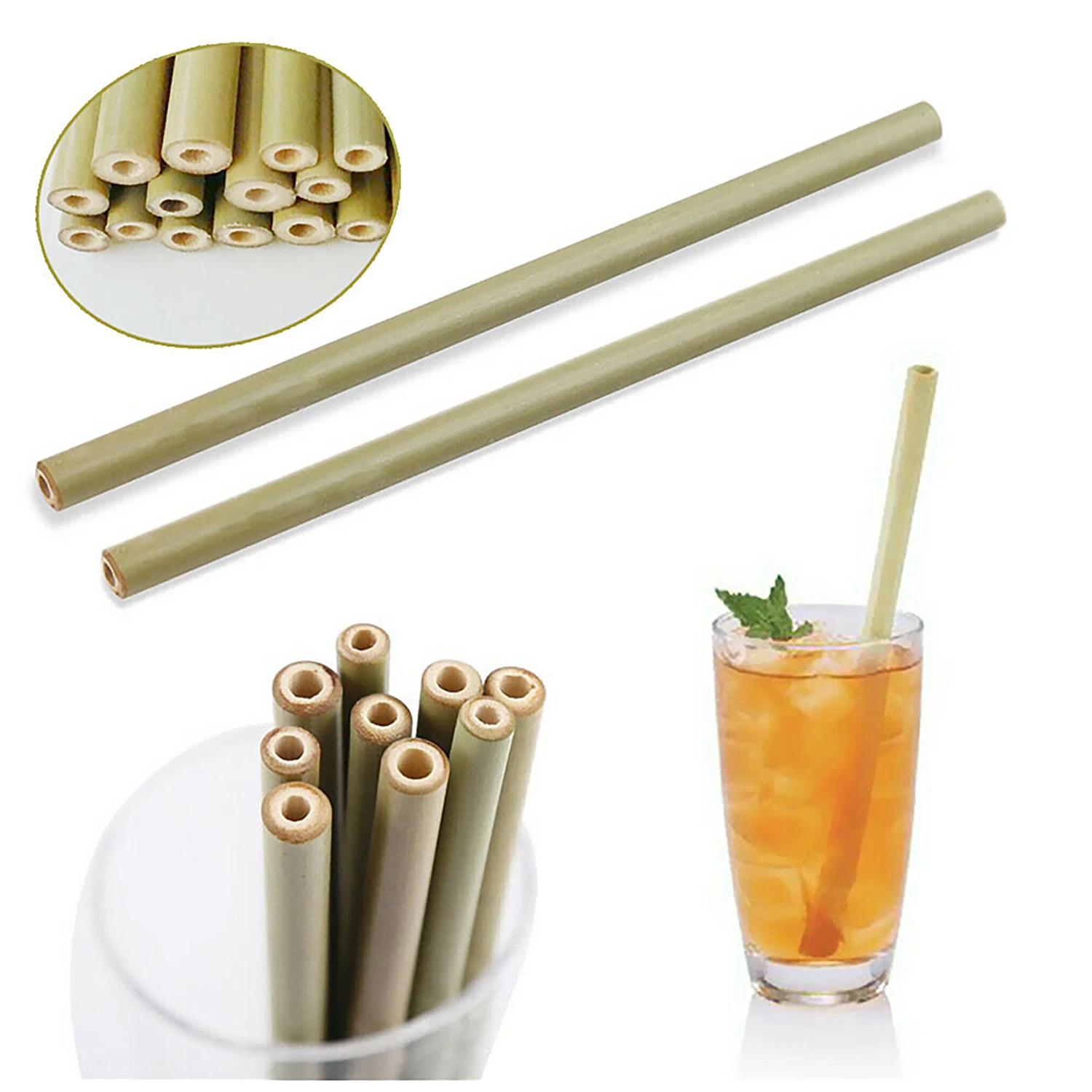 Behogar 5 шт. Натуральные Бамбуковые соломинки многократного использования соломинки для питья+ 1 соломенный очиститель кисти+ 1 сумка для хранения для бара вечеринки на день рождения