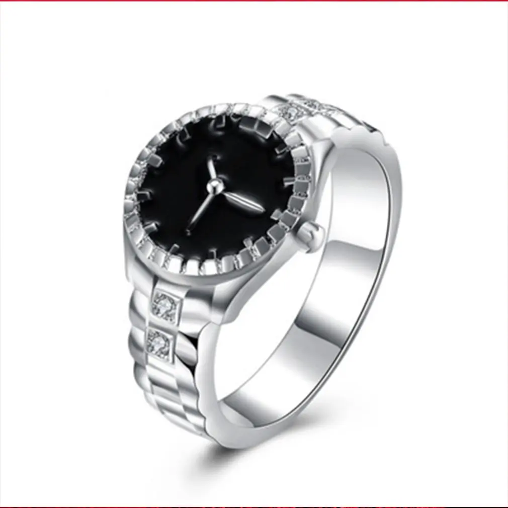 

Korean Style Watch Ring With Quartz Watch Female Rings Fashion Classic Flip Finger European And American silver-plated Jewelry