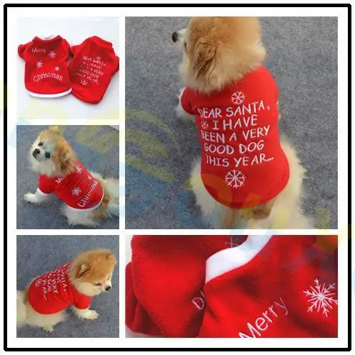 small Pet Clothes Cat Puppy Teddy Dog Fleece Embroidered Vest Christmas New Year Autumn Winter T shirt | Дом и сад